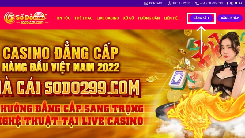 Nhấn chọn Đăng ký ngay để tạo tài khoản Sodo Casino.