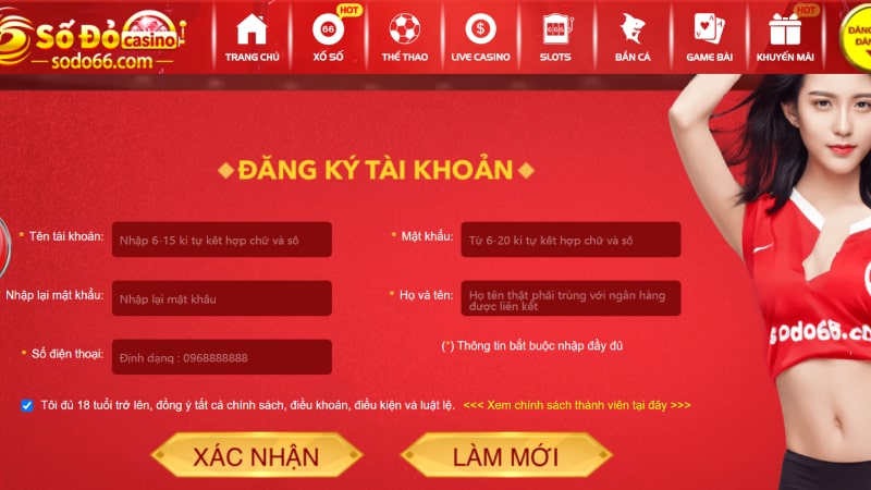 Điền thông tin cá nhân vào Form đăng ký tại sodo casino